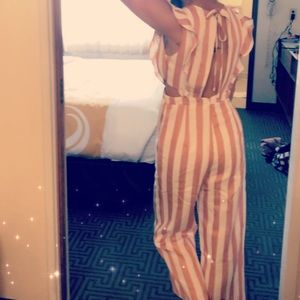 Pink and White Stripped Cut Out Jumpsuit
